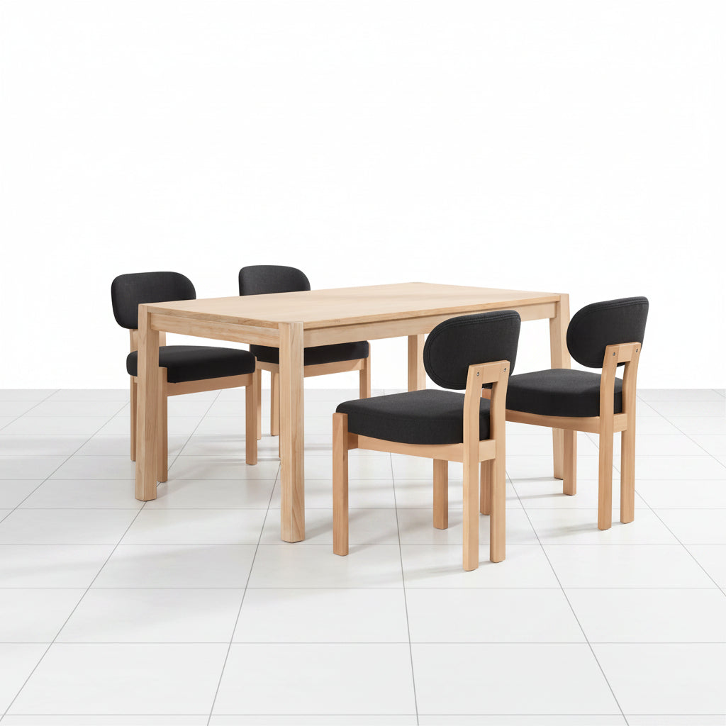 Dining Chair Set of 2 Upholstered Fabric Seat Rubber Wood Legs Black - Side profile view of the ergonomic backrest design