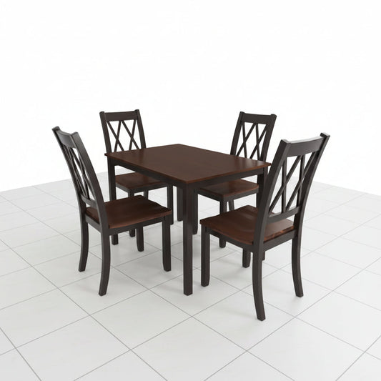 Black Espresso Dining Chair Set with Rectangular Wood Table for 4 - Angled perspective showcasing the complete dining set for four