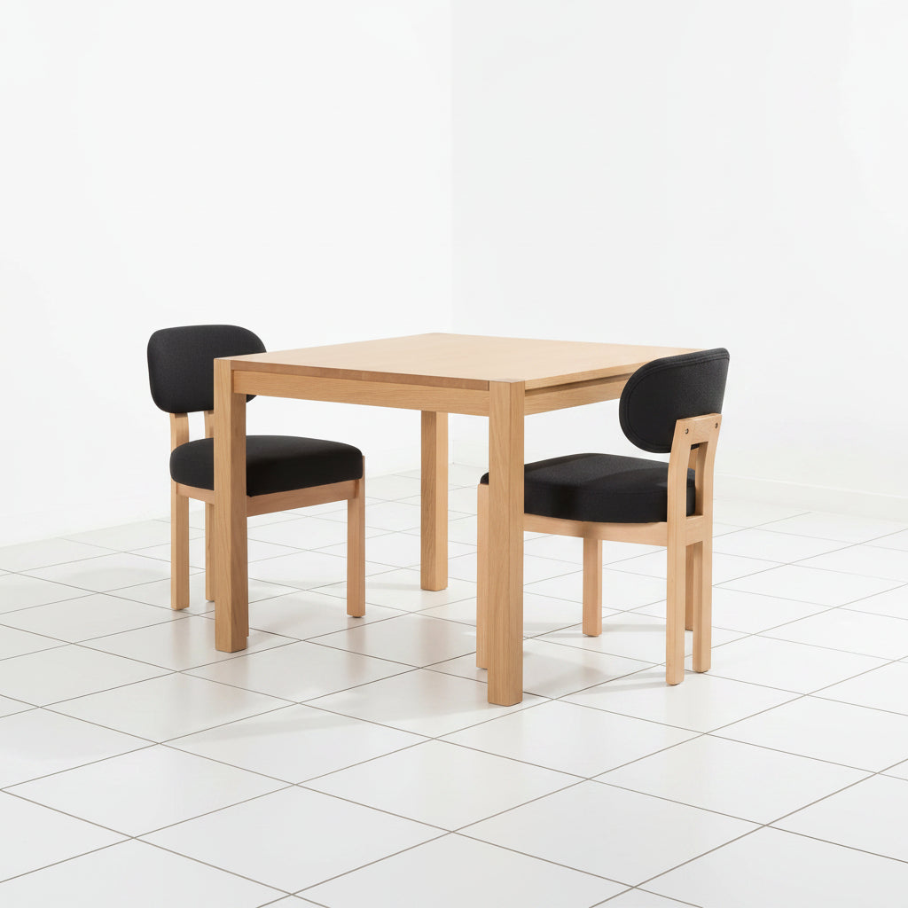 Dining Chair Set of 2 Upholstered Fabric Seat Rubber Wood Legs Black - Detailed close up of the soft fabric texture and stitching