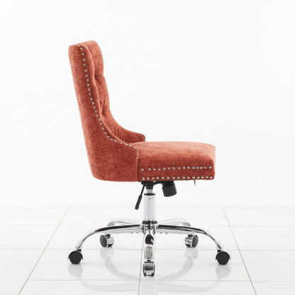 Orange Chenille Office Chair with Tufted Back Adjustable Swivel Base - Front view highlighting the soft textured chenille fabric upholstery