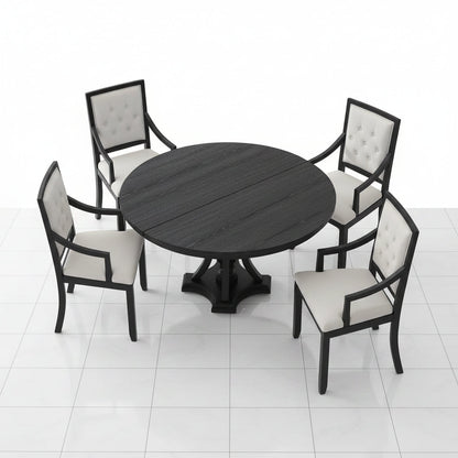 Black and oak round dining table set front view