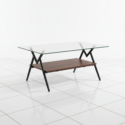 Glass coffee table with metal legs