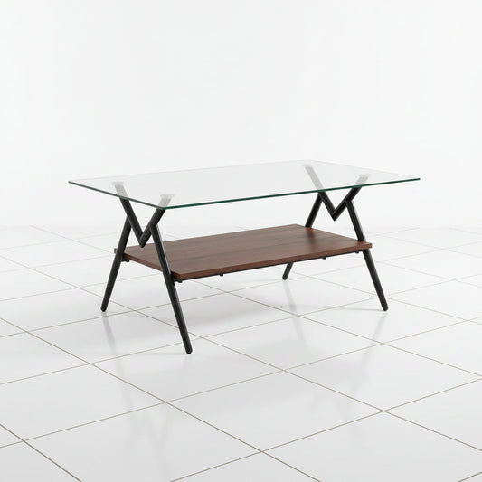 Glass coffee table with metal legs