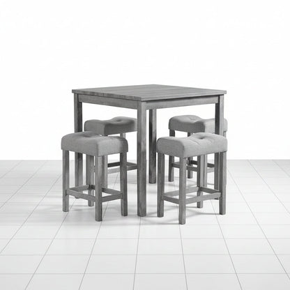Gray dining table with chairs under table