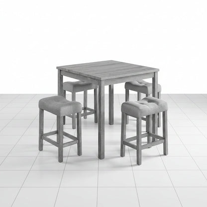 Gray dining table with four matching chairs