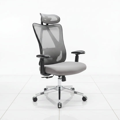 Grey mesh office chair with high back