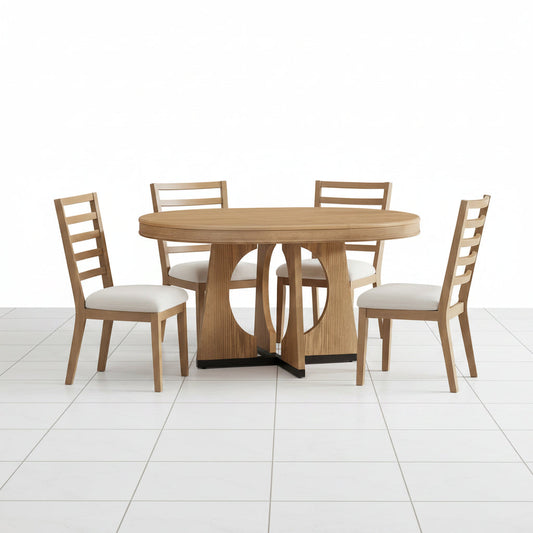 Natural wood dining table set with four chairs