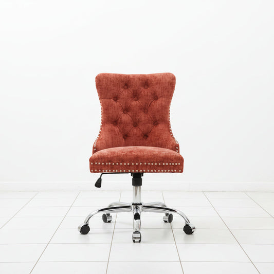 Orange chenille office chair front view