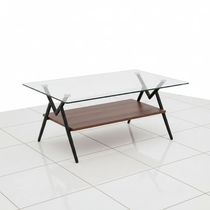 Rectangular coffee table with glass top
