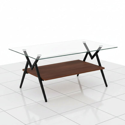 Rectangular glass coffee table side view